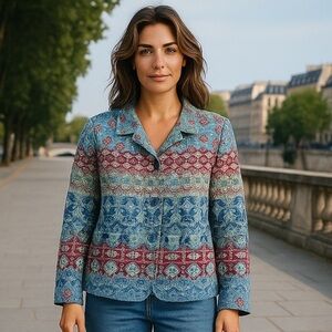 Boho Vintage Christopher Banks Jean Jacket Size Petite Large